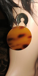 Acrylic Disc Dangler Gold Tone Flat Open Circle Push Back Stud Earrings