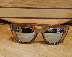Gray Transparent Frame Mirror Lens Cat Eye Sunglasses