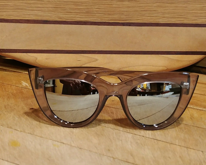 Gray Transparent Frame Mirror Lens Cat Eye Sunglasses