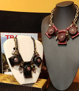 Leatherette Flaps & Wooden Squares Necklace