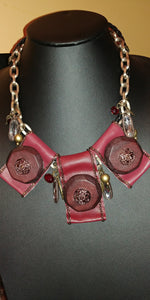 Leatherette Flaps & Wooden Squares Necklace
