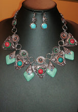 Load image into Gallery viewer, Turquoise Red &amp; Green Resin Necklace
