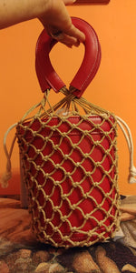 Leather Bucket Woven Netted Tote
