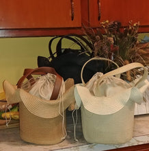 Load image into Gallery viewer, Straw Bucket Tulip Shape Drawstring Pouch Tote
