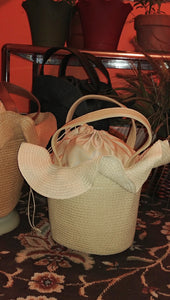 Straw Bucket Tulip Shape Drawstring Pouch Tote