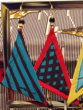 Load image into Gallery viewer, Flat Triangular Ethnic Wax Fabric Silver Fish Hook Earrings
