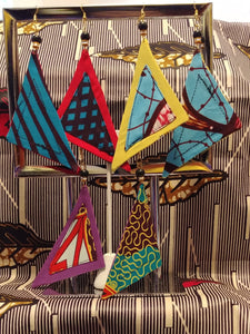 Flat Triangular Ethnic Wax Fabric Silver Fish Hook Earrings