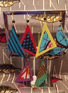 Flat Triangular Ethnic Wax Fabric Silver Fish Hook Earrings