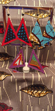 Load image into Gallery viewer, Flat Triangular Ethnic Wax Fabric Silver Fish Hook Earrings
