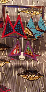 Flat Triangular Ethnic Wax Fabric Silver Fish Hook Earrings