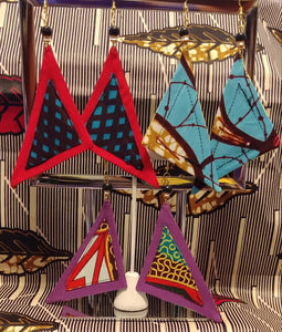 Flat Triangular Ethnic Wax Fabric Silver Fish Hook Earrings