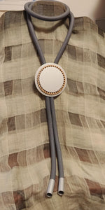 Rubber Rolled Rope Oversized Circular Bolo Tie 25" Matte Silver Necklace