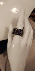 Braided Black Enamel Gold Plated CZ Ring