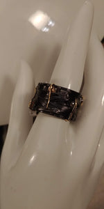 Braided Black Enamel Gold Plated CZ Ring