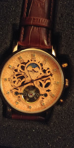 Mechanical Rose Gold Crystal Face & Dial Brown Leather Wristwatch