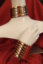 Load image into Gallery viewer, Bracelet Choker Set 6 Thick Leather Gold Plated Seamed Strands Snap Closure
