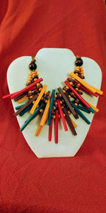 Handmade Multi Layered Wooden Cylinders Claw Clasp Necklace