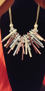 Handmade Multi Layered Wooden Cylinders Claw Clasp Necklace