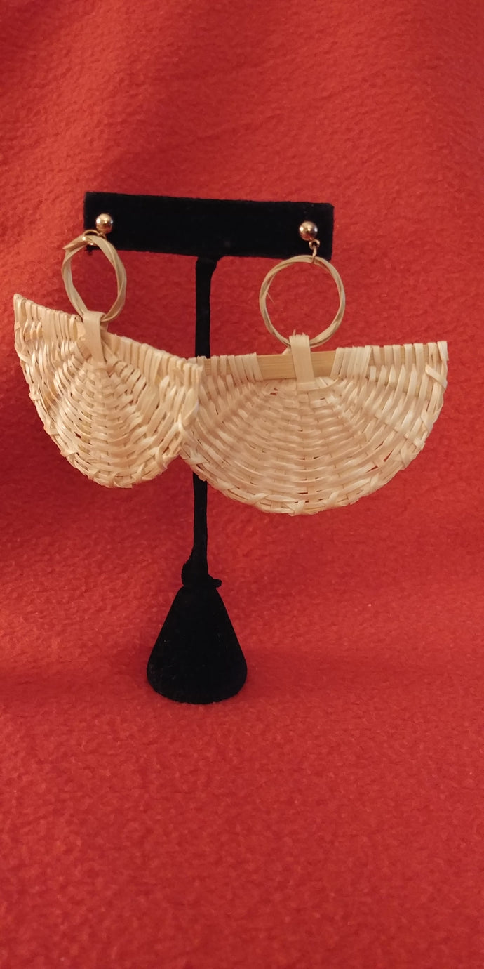 Straw Rattan Fan Earrings