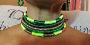 Multi Strand Foiled Thread & Twine Necklace Earring Set