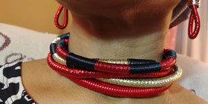 Multi Strand Foiled Thread & Twine Necklace Earring Set