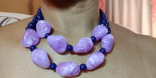 Load image into Gallery viewer, 2 Strand Marbled Resin Stones with Navy Blue Beads Claw Clasp
