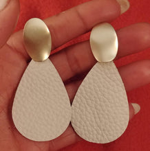 Load image into Gallery viewer, Metallic Grain Leather Teardrop Gold Plated Push Back Earrings

