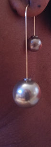 Double Sided Gray Simulated Pearl Dangler Push Back Earrings