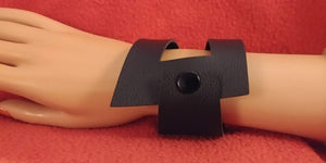 Black Designer Grain Leather Open Wrap Cuff Snap Closure