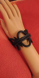 Black Rolled Rubber Oversized Geometric Shapes Magnetic Closure