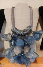 Load image into Gallery viewer, Metallic Taffeta Flower Petal Danglers with Crystals Button Hook &amp; Eye Closure

