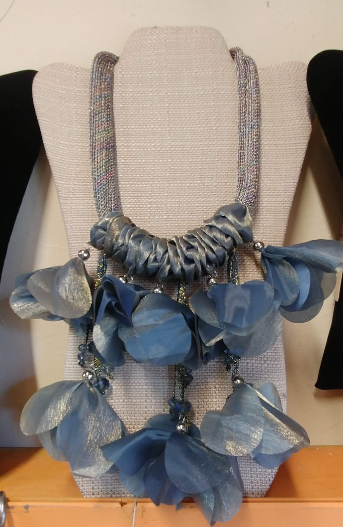 Metallic Taffeta Flower Petal Danglers with Crystals Button Hook & Eye Closure