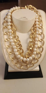 Gold Plated Chain Link Ivory Simulated Pearl Chain Link Necklaces