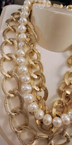 Gold Plated Chain Link Ivory Simulated Pearl Chain Link Necklaces
