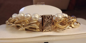 Gold Plated Chain Link Ivory Simulated Pearl Chain Link Necklaces