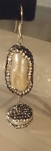 Load image into Gallery viewer, White Biwa Pearl Iridescent Smoke &amp; Clear CZ Double Danglers Fish Hooks
