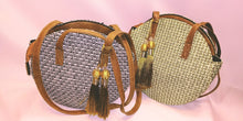Load image into Gallery viewer, Straw Cognac Shoulder Straps &amp; Tassels Zipper Close Round Handbag
