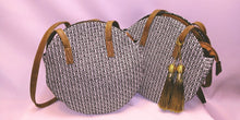 Load image into Gallery viewer, Straw Cognac Shoulder Straps &amp; Tassels Zipper Close Round Handbag
