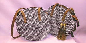 Straw Cognac Shoulder Straps & Tassels Zipper Close Round Handbag