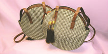 Load image into Gallery viewer, Straw Cognac Shoulder Straps &amp; Tassels Zipper Close Round Handbag
