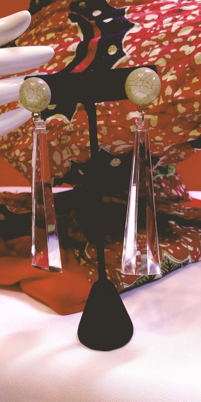 Clear Resin Pyramid Bar Dangler Push Back Stud Earrings