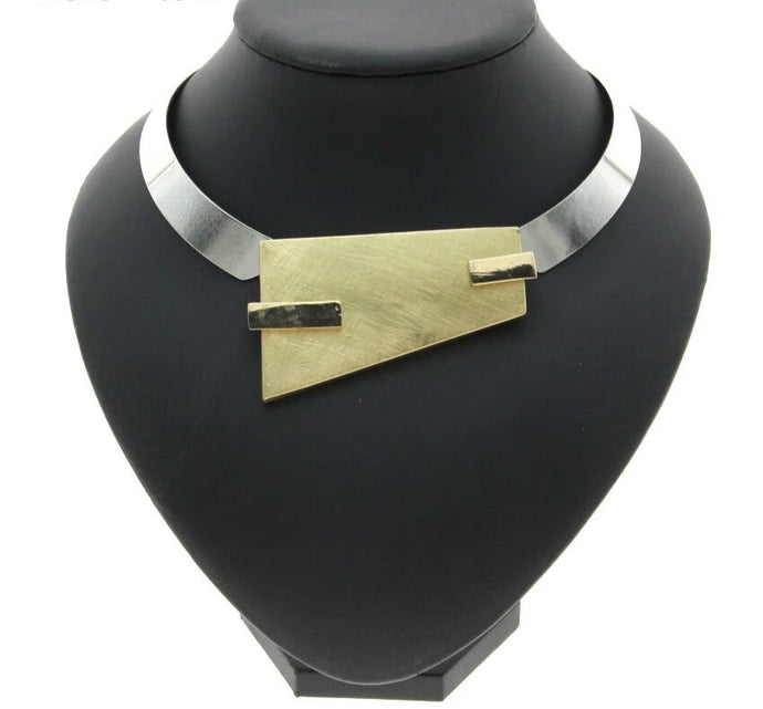 Gold Silver Etched Choker Necklace