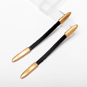 Black Single Strip Suede Dangle Gold Tip & Post Earrings