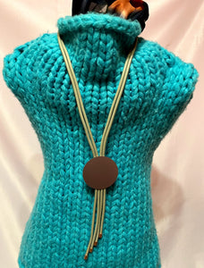 Thin Gray Rolled Rubber Non-Slip Bolo Style with Pendant 52” Necklace