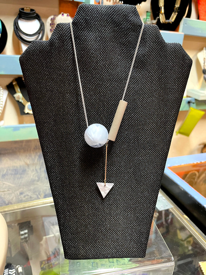 Gray Orb Triangle Cylindric Necklace