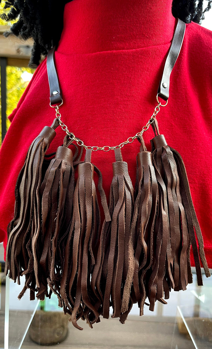 Necklace Brown Leather Fringe Pendants