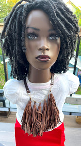 Necklace Brown Leather Fringe Pendants