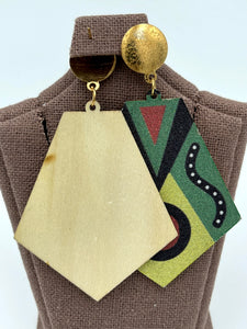 Earrings African Pattern Painted Pentagon Studs