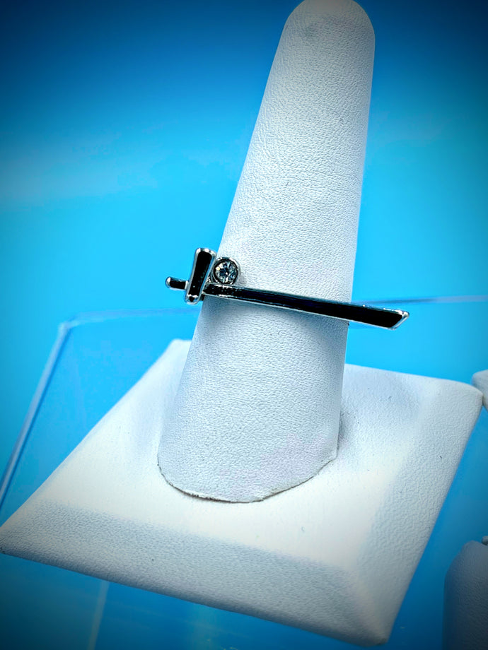 Ring 3-D Curve Geometric White Zircon