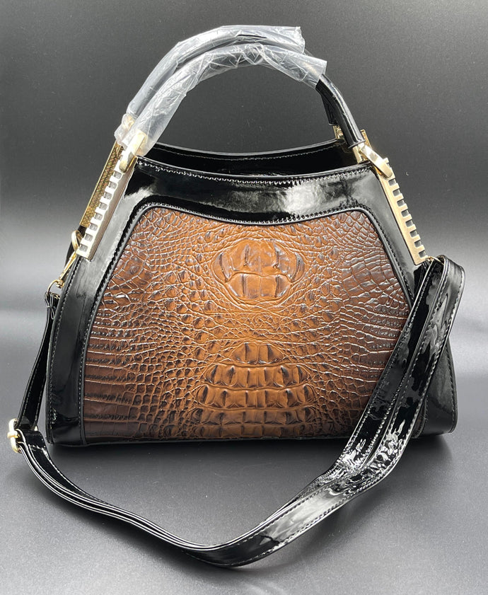 Handbag Crocodile Black Patent Duo